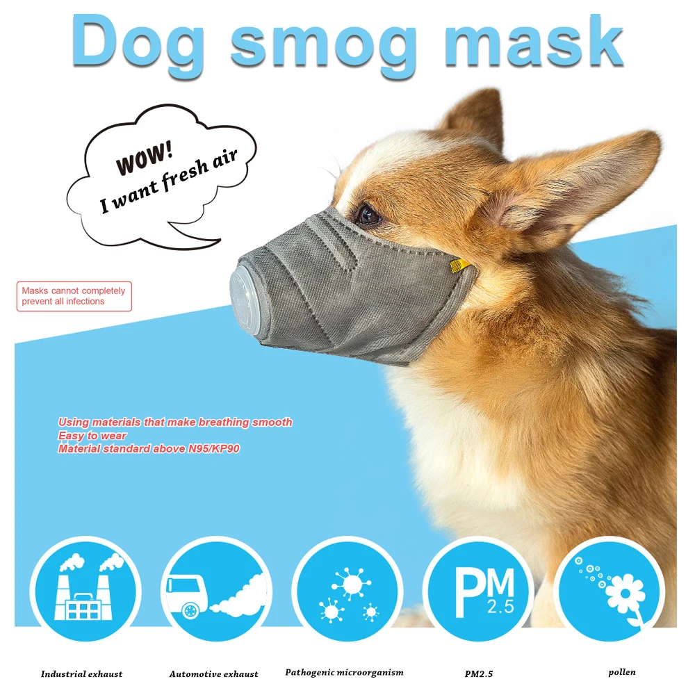 

3PCS KN95 N95 Fog-Proof Foldable Adjustable Dog Mask Reusable Soft Pet Breath PM2.5 Pet Mask Wind-Proof Dog Facial Filter Mask