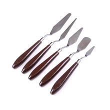 5Pcs Stainless Steel Mixed Palette Scraper Set Spatula Knives Wooden Handle Painting Knife Blade For Artist Oil Painting Tools