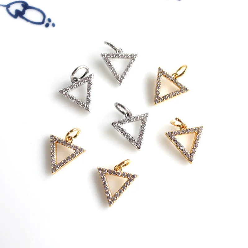

wholesale 4 pcs/lot gold color cz stone charm triangle golden jewelry making craft findings DIY for women