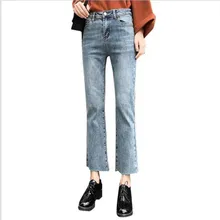 Тонкие бархатные осенние зимние женские джинсы, теплые брюки с высокой талией, ковбойские брюки, Стрейчевые джинсовые штаны, зимние расклешенные джинсы M041