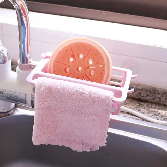 TAKARA TOMY fashion cartoon Hello Kitty faucet holder tableware sponge drain kitchen non-perforated sink rag storage 2