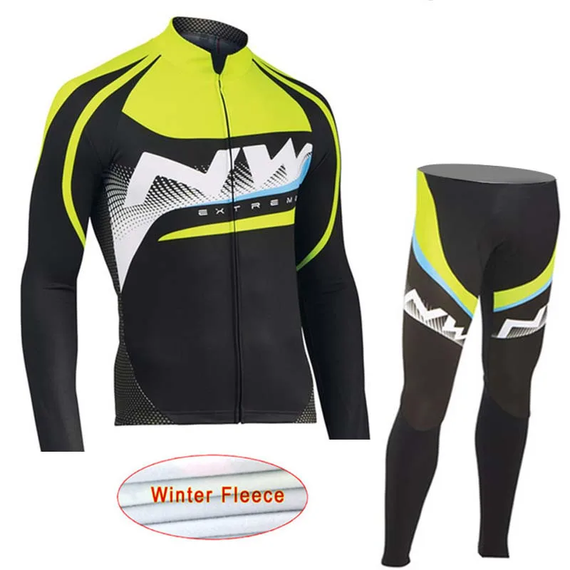Set 9 NW Winter Thermal Fleece Long Sleeve Cycling Jersey Pro Team Outdoor Racing Triathlon cycling clothing Ropa Ciclismo Hombre C28 - Цвет: Set 9