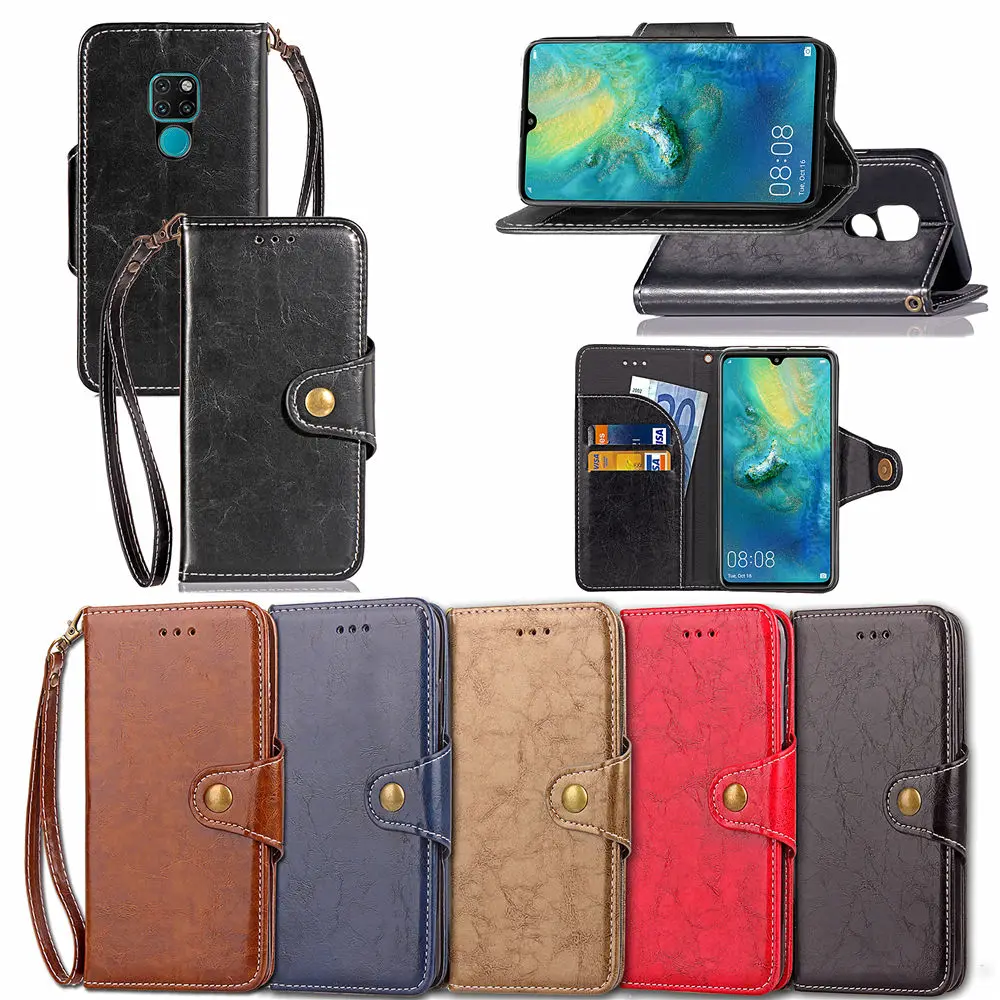 

Vintage Style Business Flip Stand Leather Wallet Case For Huawei P9 P10 P20 Lite Plus Pro Mate 20 Pro Phone Lanyard Cover