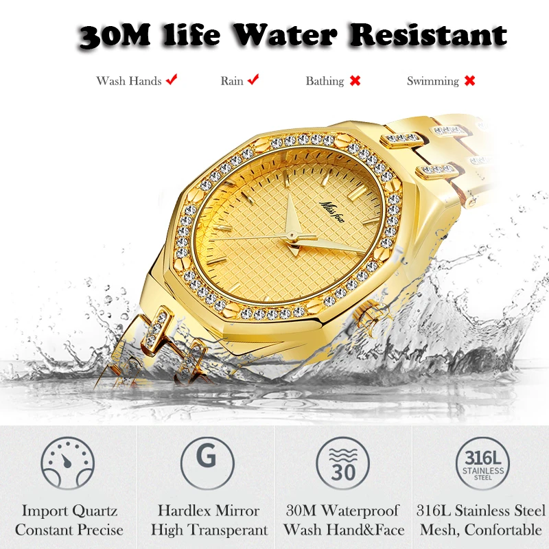 MISSFOX модные часы женские дорогие 18 К Золотые женские наручные часы женские кварцевые классические аналоговые ювелирные часы с бриллиантами