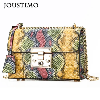 

Luxury Handbags Women Bags Designer Serpentine Print PU Leather Chain Hasp Crossbody Square Purse Female Shoulder Messenger Bags