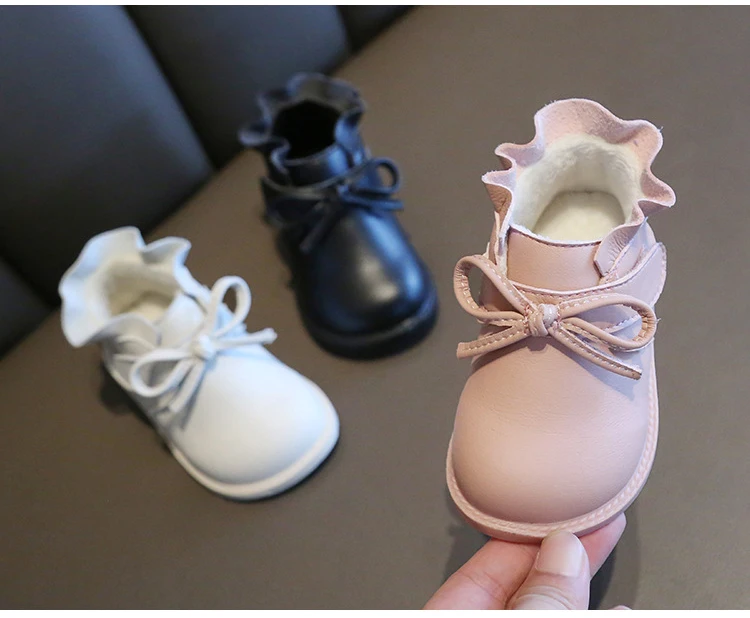 Winter Baby Girls Boots Infant Snow Boots Lace Non-slip Soft Bottom Warm Outdoor Baby Toddler Boots Kids Plush Cotton Shoes