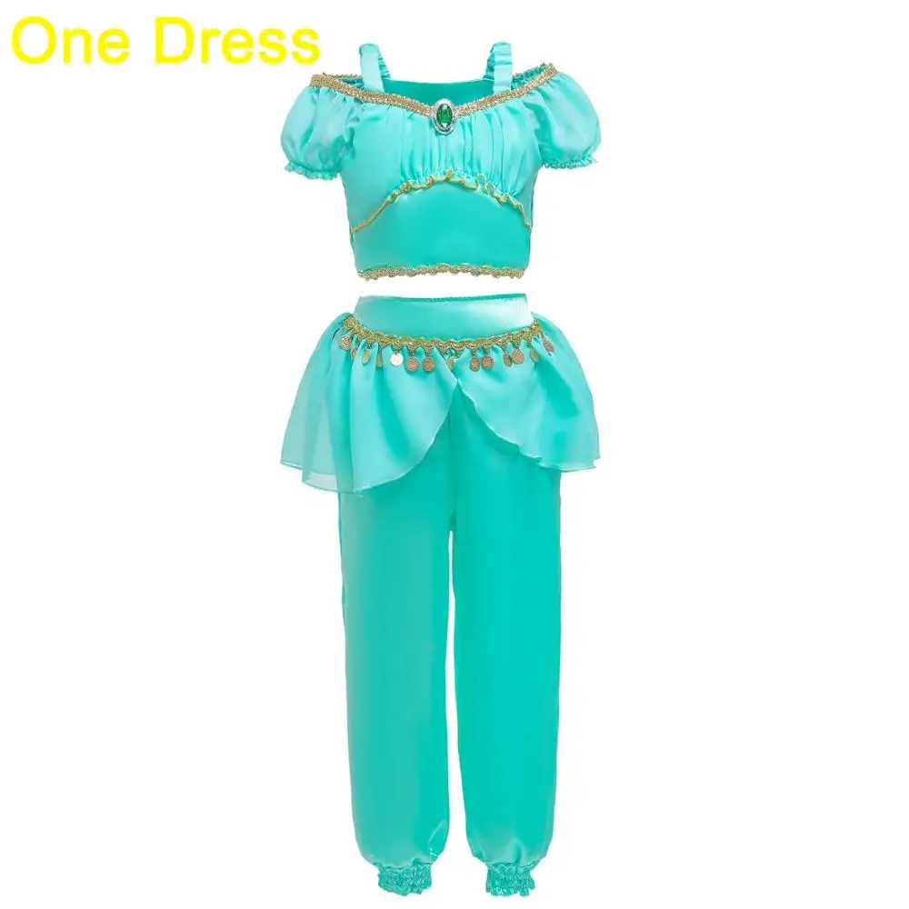 Only Dress От 3 до 12 лет, платье для маленьких детей, костюм принцессы для костюмированной вечеринки на Хэллоуин, костюм жасмин, укороченный топ, Костюм Genie, детская нарядная танцевальная одежда для танца живота, подарок - Цвет: Only Dress