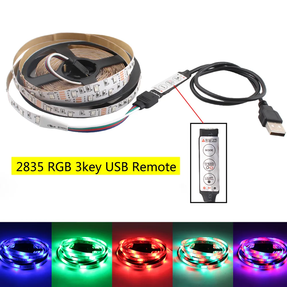 DC5V 2835 USB LED Strip Light  SMD USB Cable Power RGB LED Light lamp Flexible 