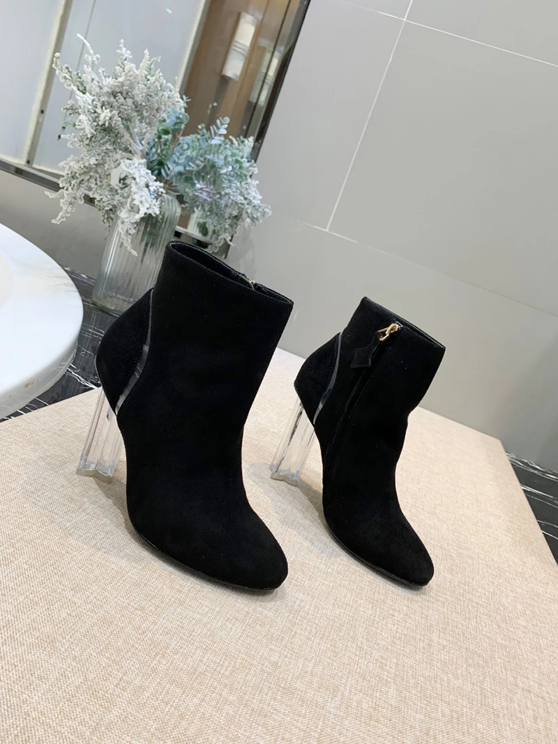 Hot Women Ankle boots Suede Winter Autumn Fashion Lady Transparent High Heels Pumps Women Botas Shoes Mujer Zapatos