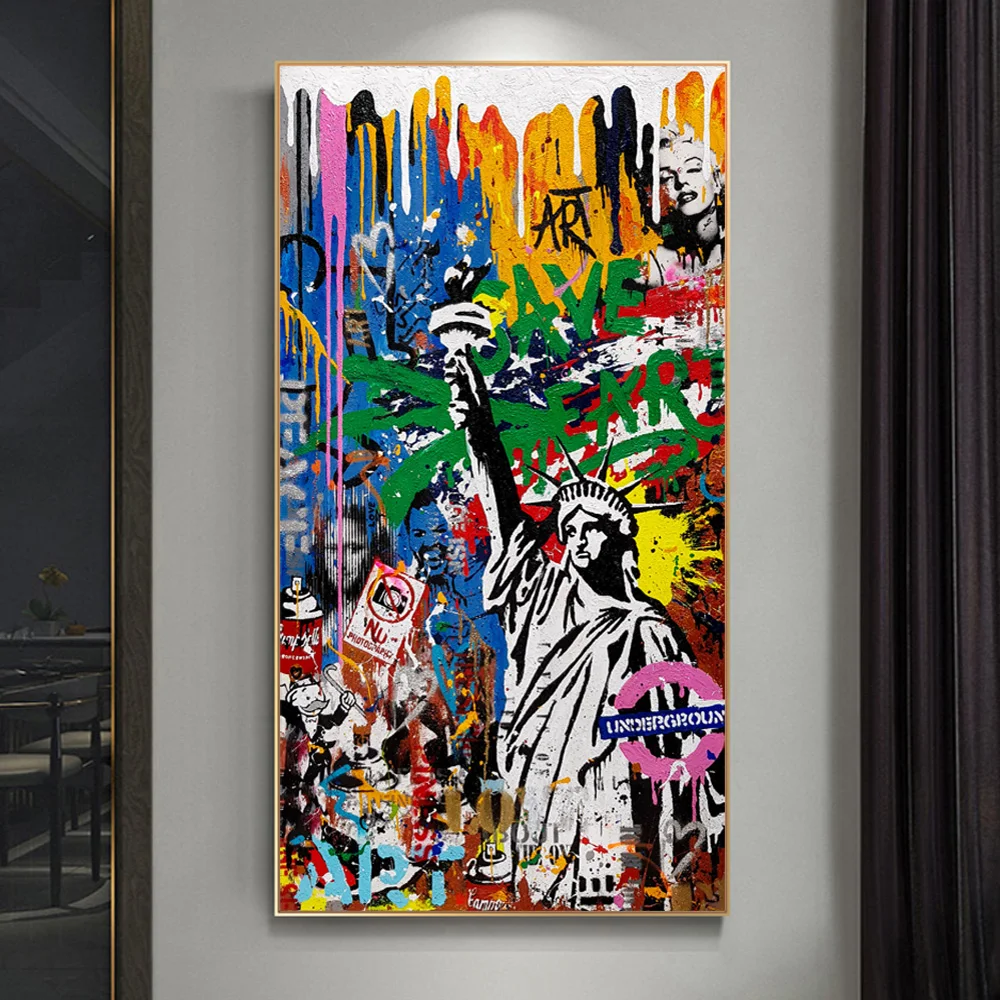 abstract statue of liberty graffiti canvas wall art painting on wall decor poster and prints picture street art for living room aliexpress home & garden abstract statue of liberty