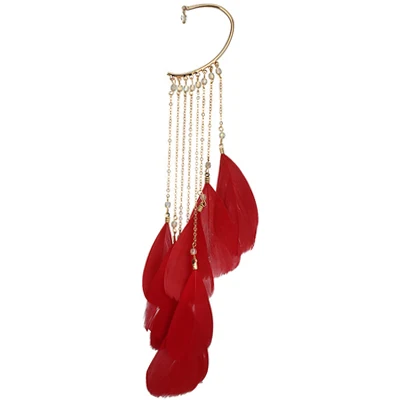Red E0107G Милые длинные серьги-клипсы с кисточками для женщин, аксессуары для правого уха, стразы, серьги-манжеты, модные ювелирные изделия, подарок, 1 шт., серьги - Окраска металла: Red E0107G