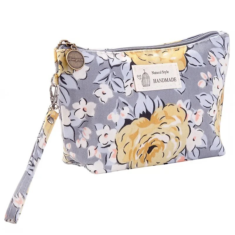 FUDEAM Polyester Rose Flower Bird Pattern Women Cosmetic Bag Toiletries Storage Organize Waterproof MakeUp Bag Portable Wash Bag