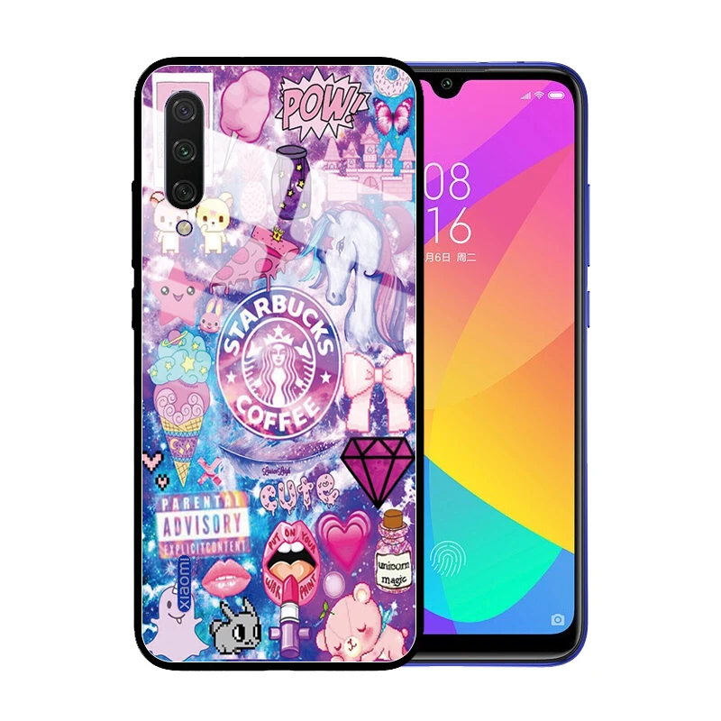 

HOLAZING for Xiaomi Mi 9 9T CC9 CC9E Pro SE 8 Lite Mi Mix 3 A3 Lite A2 A1 6X POCO F1 Tempered Glass Case Unicorn Cartoon Cover