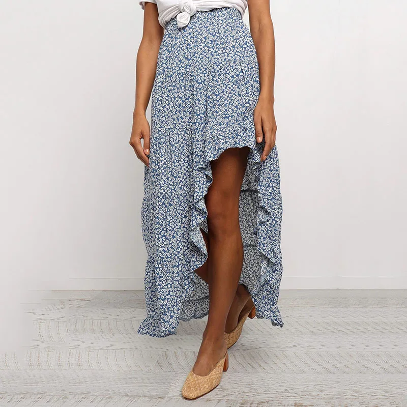 New Vintage High Waist Printing Irregular Women Skirts Spring Summer Beach Casual Women Mini Skirts Pleated Skirt Clothes  (6)