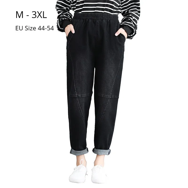 Джинсы размера плюс, 3XL, XXL,Российские размеры 54 52 50 48 46，эластичные, с высокой талией, для зимы и осени, свободные, женские, шаровары, брюки, плотные, вельветовые, теплые, джинсовые, для женщин
