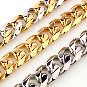

15mm Wide Heavy Jewelry Stainless Steel Gold Cuban Curb Link Chain Mens Unisexs Necklace Or Bracelet Xmas Jewelry 7-40"