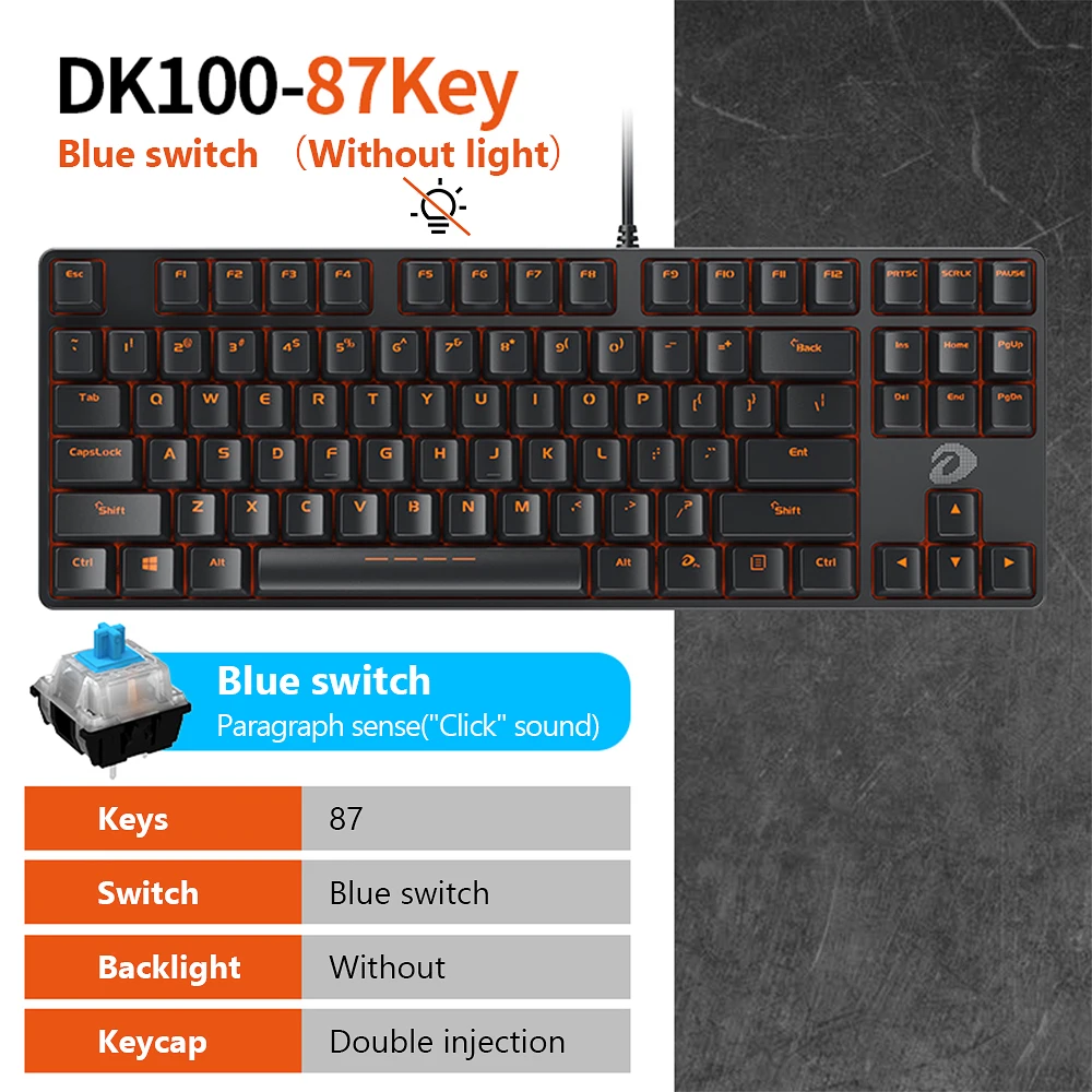 DAREU DK100 Mechanical Keyboards 87/104 keys Blue/Black Switch Conflict-free macro Multimedia Gaming Keypad For PC Laptop Game