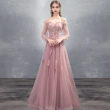 Вечернее платье; шифоновое ТРАПЕЦИЕВИДНОЕ длинное платье в пол с коротким шлейфом с аппликацией из бисера; Модные Вечерние Платья