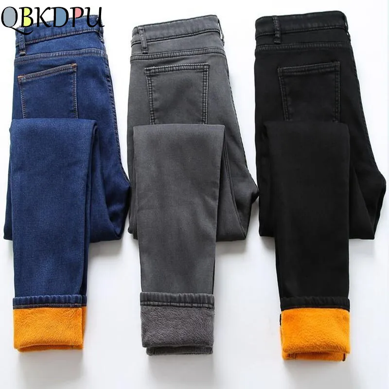 Мягкие утолщенные черные бархатные утепленные джинсы зимние теплые джинсы для женщин эластичные джинсовые штаны с высокой талией новые женские брюки
