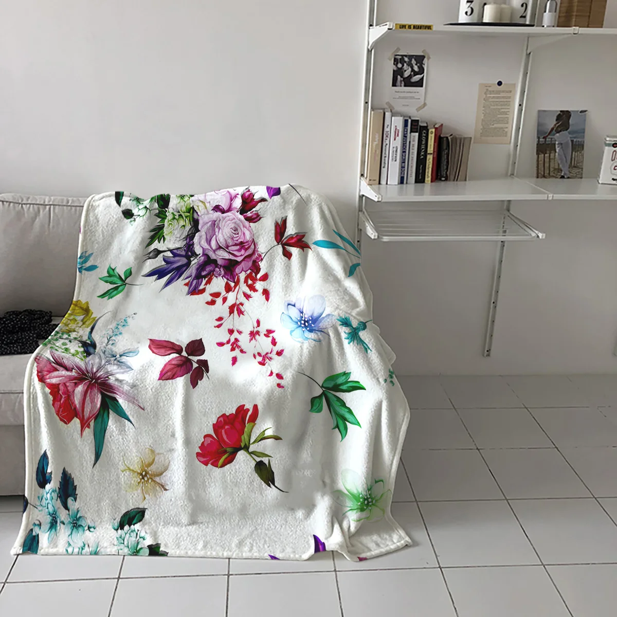 Colorful Rose Flower Printed Flannel Blanket Soft Throw Blanket Machine Washable Blankets for