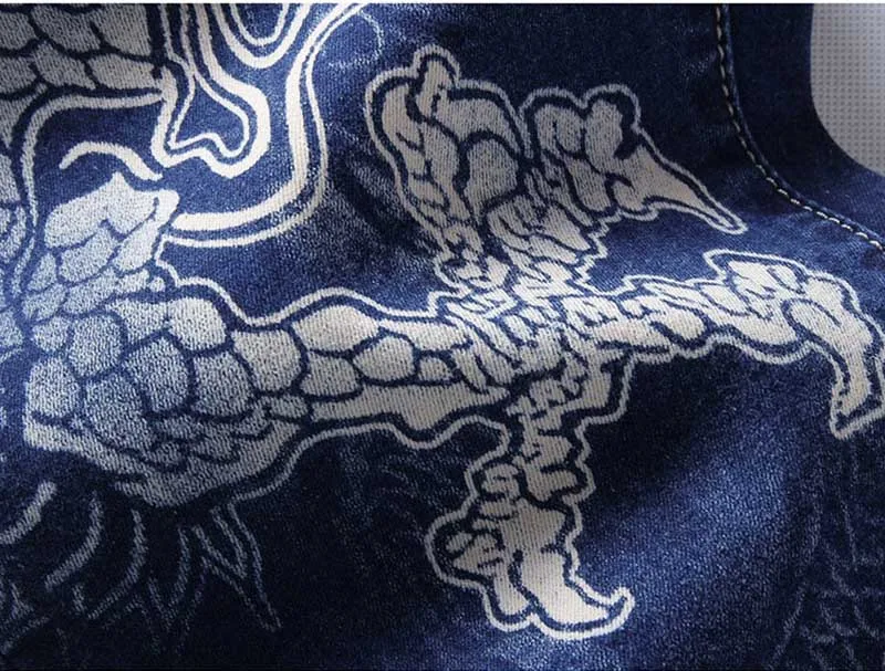 KIOVNO Men Fashion Printed Jeans Pants Dragon Painted Slim Fit Denim Trousers For Male Size 28-38 Blue Color (3)