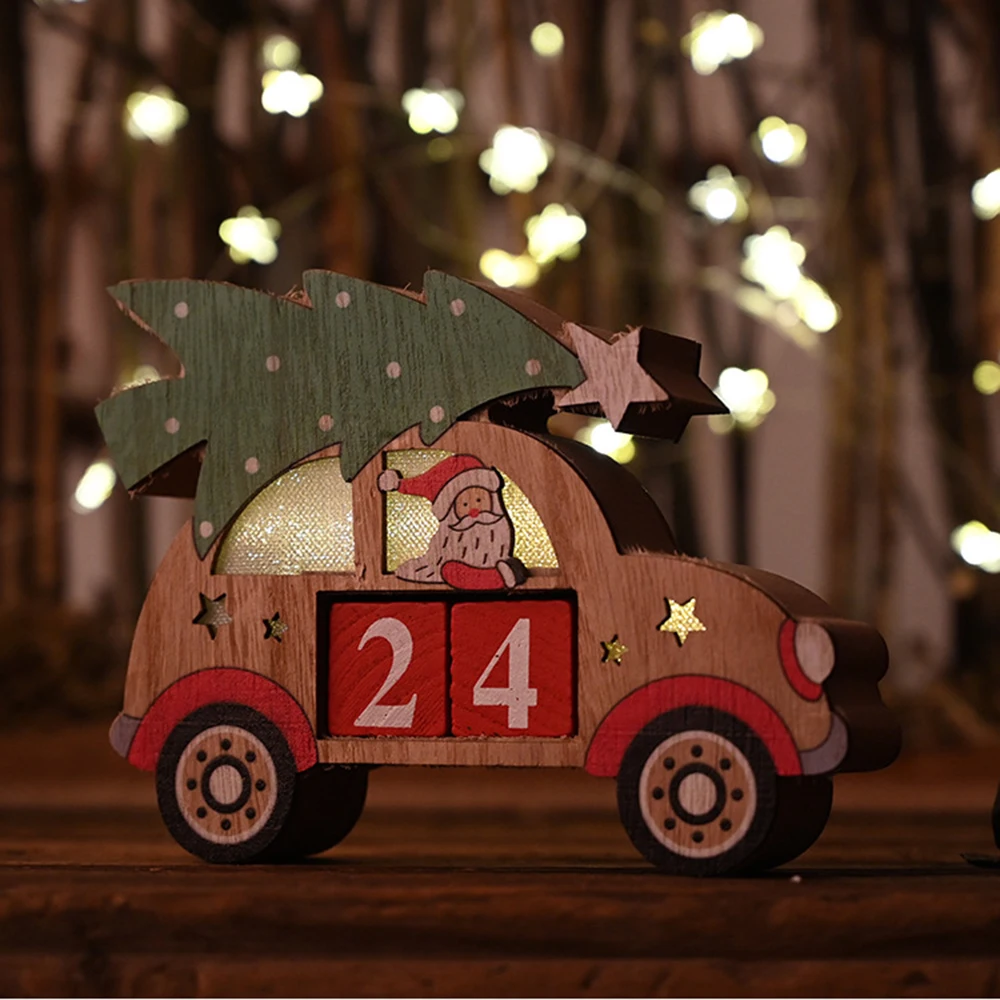Christmas Advent Countdown Calendar Wooden Santa Claus Snowman Reindeer Pattern With Painted Blocks Holiday Home Ornament Decor