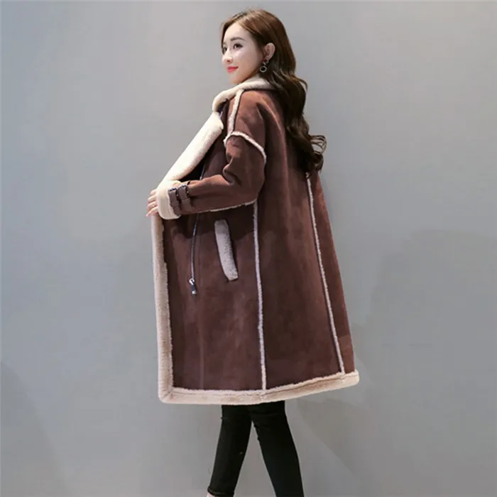 Faux Leather Lambs Wool Coat Female Long Thick Warm Shearling Coats Suede Leather Jackets Autumn Winter Female Outerwear