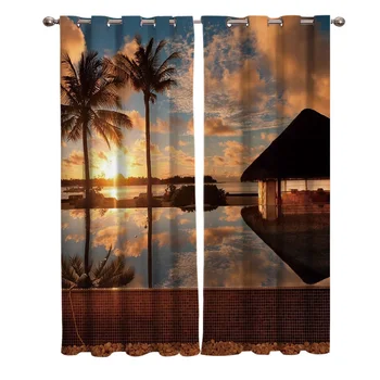 

Beach Sunset Coconut Tree Sea Curtains For Window Treatment Blinds Drapes Window Curtains For Living Room Bedroom Blinds