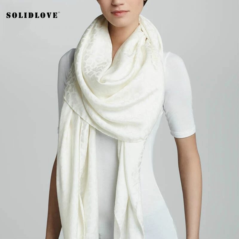 Белый леопардовый жаккард ткань из шерсти ягнёнка, кашемир шарф осень-зима Для женщин брендовые шарфы большой пашмины шаль сапоги-ботфорты Размеры - Цвет: white