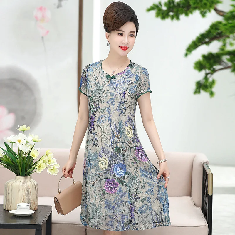 

Ma ma kuan Dress Western Style Nobility 2019 New Style Kuotaitai Cheongsam Middle-aged Summer Wear for Women Fashion Elegant Ski