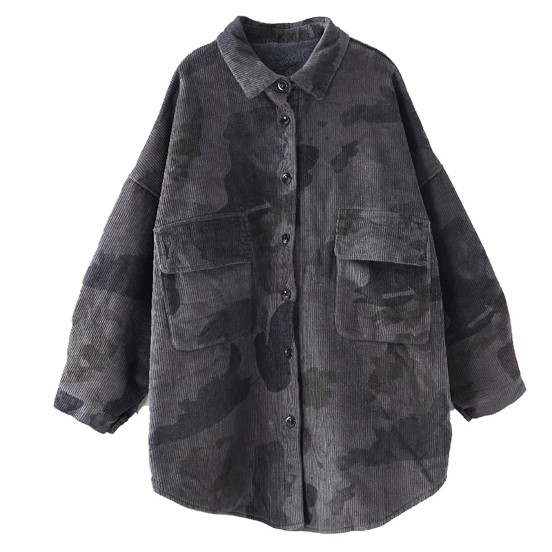 Autumn New Pattern Lapel Long Sleeve Leopard Patchwork Vintage Loose Large Size Vintage Cotton Padded
