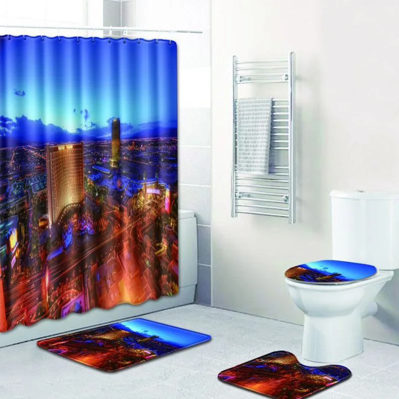 

Building 3D Print Shower Curtain Anti-slip Bath Mat Toilet Seat Cover Pad Bathtub Bathroom Curtain Hook Home Decor Accessories