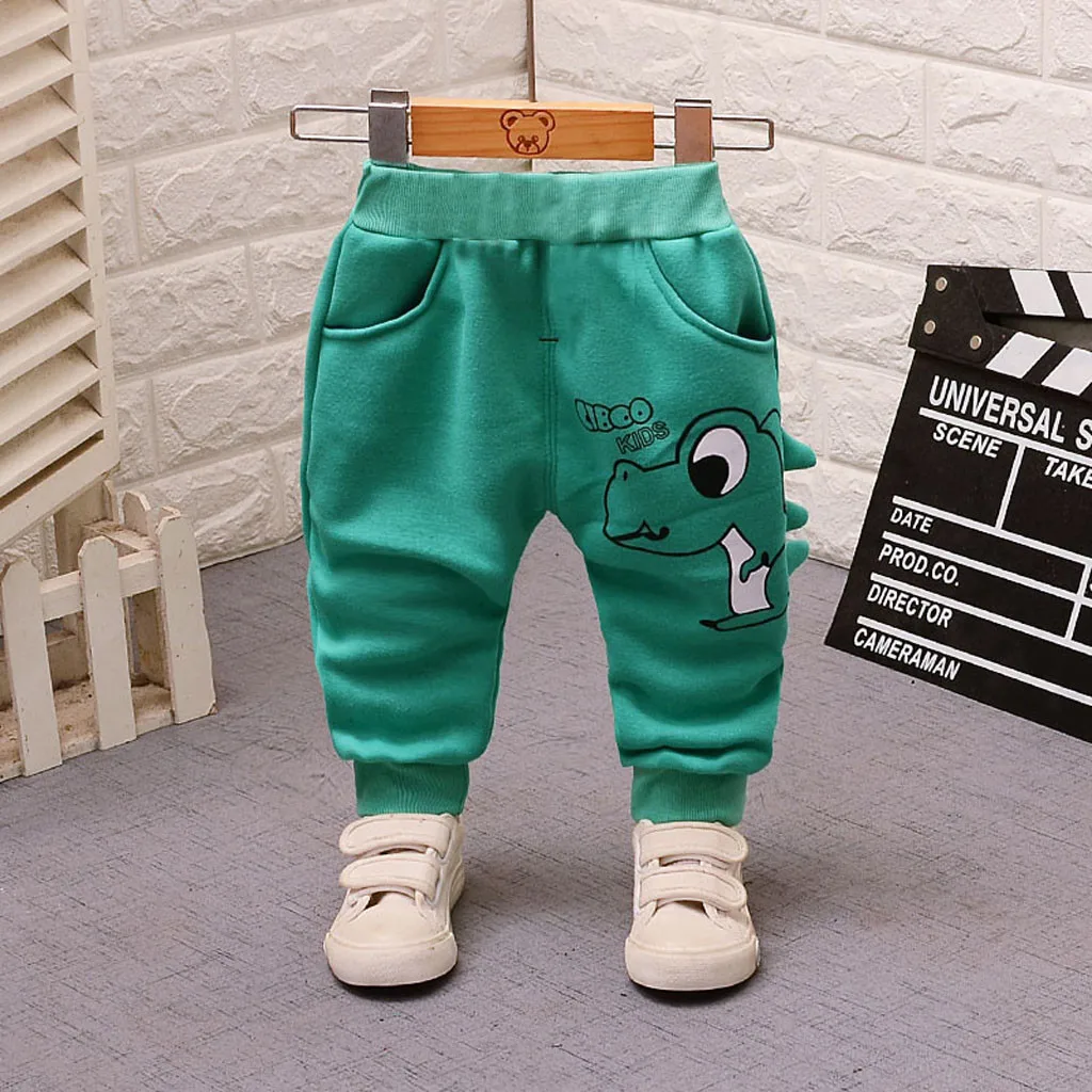 Джинсы для маленьких мальчиков теплые штаны с принтом динозавра длинные брюки pantalon jean fille enfant 104 - Color: GN