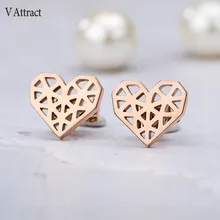 Оригинальные серьги-гвоздики в форме сердца из нержавеющей стали, розовое золото, женские серьги, модные ювелирные изделия, подарок на Рождество, brincos