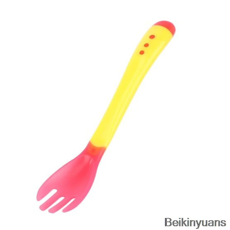1 piece / 3 pieces / set of baby cutlery cup bowl temperature induction spoon fork baby food baby dinner feeding bowl tableware - Цвет: Fork yellow