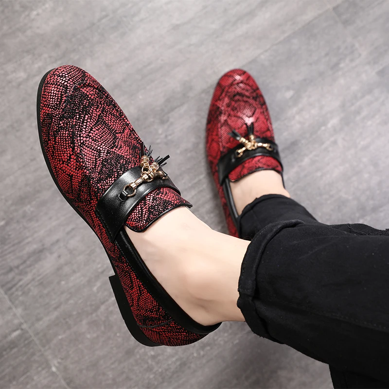 movechain Men's Fashion Tassels Loafers Moccasins Mens Casual Snakeskin Grain Leather Shoes Men Party Driving Outdoor Flats | Обувь