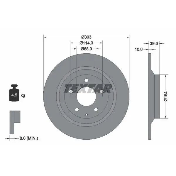 Диск тормозной задний Mazda сх-5 TEXTAR 92242703
