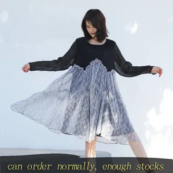 

LANMREM O-neck Mid-length patchwork Hit Color Women Dress 2020 New Spring Casual Loose Irregular Pullover Dress PC896