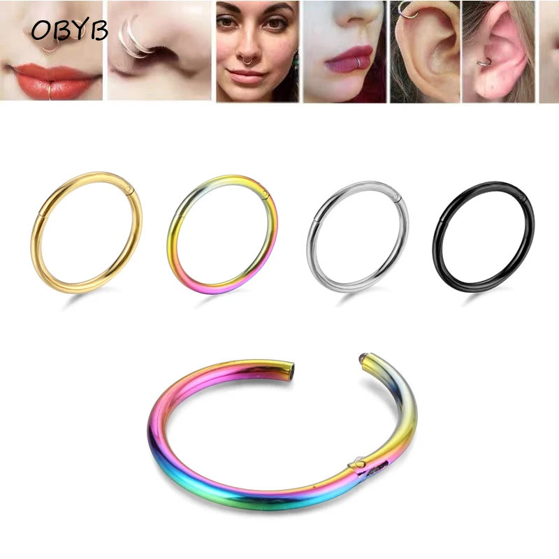 1Piece 16G/18G Surgical Steel Small Nose Rings Mixed Color Body Clips Hoop Earrings For Women Men Cartilage Piercing Jewelry