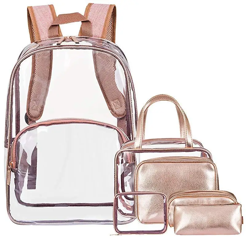 Мода 6 шт./компл. прозрачный рюкзак школьный рюкзак для девочек Наборы женский дорожный рюкзак с сумками для макияжа Mochila Feminina - Цвет: Gold