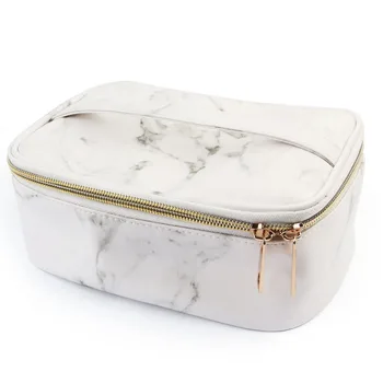 

Gifts Toiletry Carry Pouch Durable With Handle Makeup Organizer PU Cosmetic Bag Large Capacity Travel Storage Marble Grain