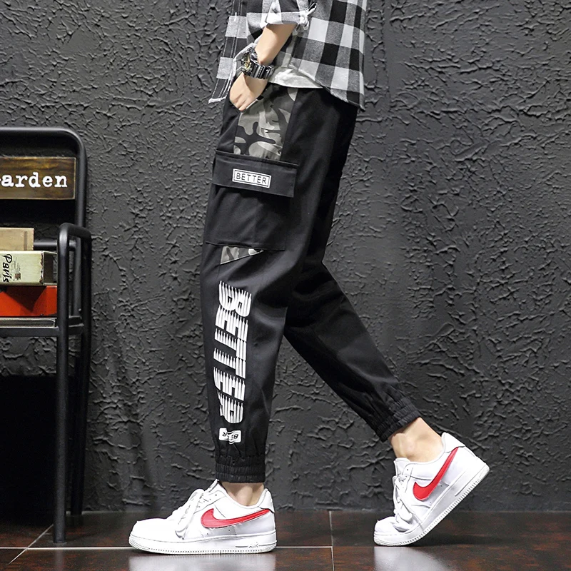 Printing Letter Fashion Side Pockets Retro Classic Cargo Pant Men Harajuku Straight Haren trouser Loose Leisure stitch wash Pant