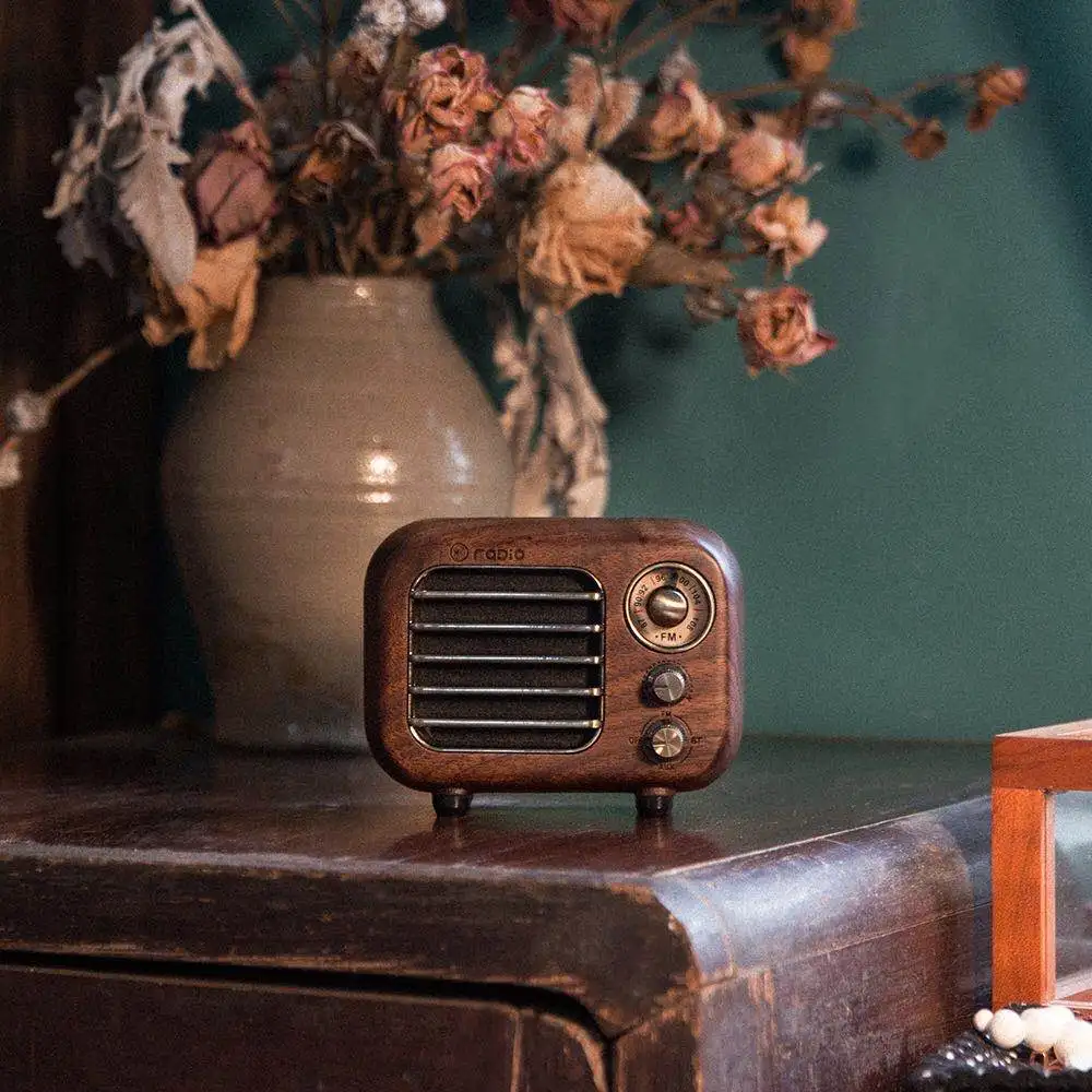 Retro Radio Bluetooth Small Speaker Vintage Radio Portable FM Receiver Old Fashioned Classic Walnut Wooden TFCard&AUX MP3 Player