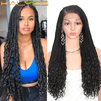 

Kalyss 24 Inches 13X5 Lace Frontal Goddess Box Braids Wigs with Wavy Curly Ends Side Parted Synthetic Swiss Lace Front Wigs