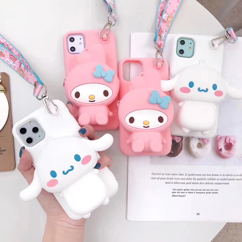 Милый 3D кошелек на шнурке Японский кот моя мелодия Мягкий силиконовый чехол для телефона для iphone X XR XS MAX 7 8 6 S 11 Pro Plus розовый чехол