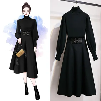 

Y WOMEN'S Dress Retro Autumn and Winter Darkness of Skirt Hepburn Wind Dress French Non-mainstream Dark of