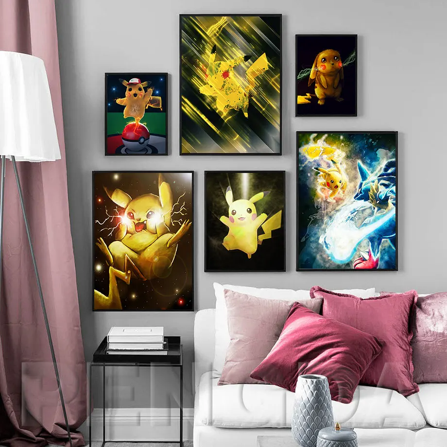 

Nordic Printed Posters Wall Art Canvas Pikachu Painting Abstraction Animation Home Decoration Modern Bedside Background Pictures