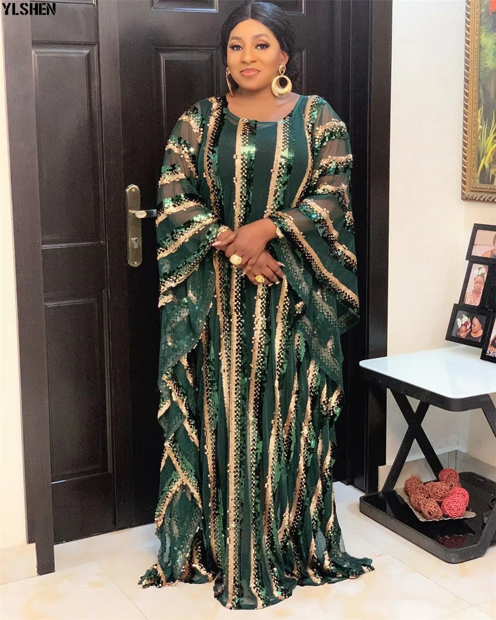 4 Colors African Dresses for Women Plus Size Dashiki Full Sequined African Clothes Abaya Dubai Muslim Dress Africa Boubou Robe 09