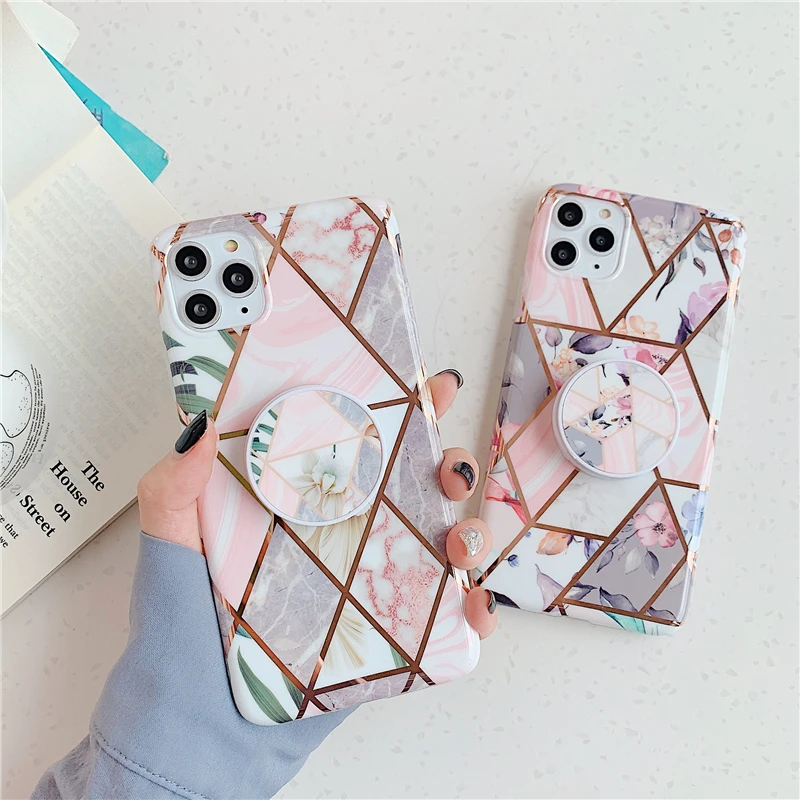 Чехол для телефона с золотыми цветами для Iphone 11 Pro Max X Xr XsMax 7 8 Plus, цветная мягкая задняя крышка IMD с кольцом