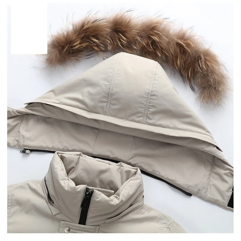 Puffer Winter Jacket Men Long Parkas White Down Parkas Coat Male Fur Collar Thick Warm Jacket Plumifero Hombre Snowing Overcoat